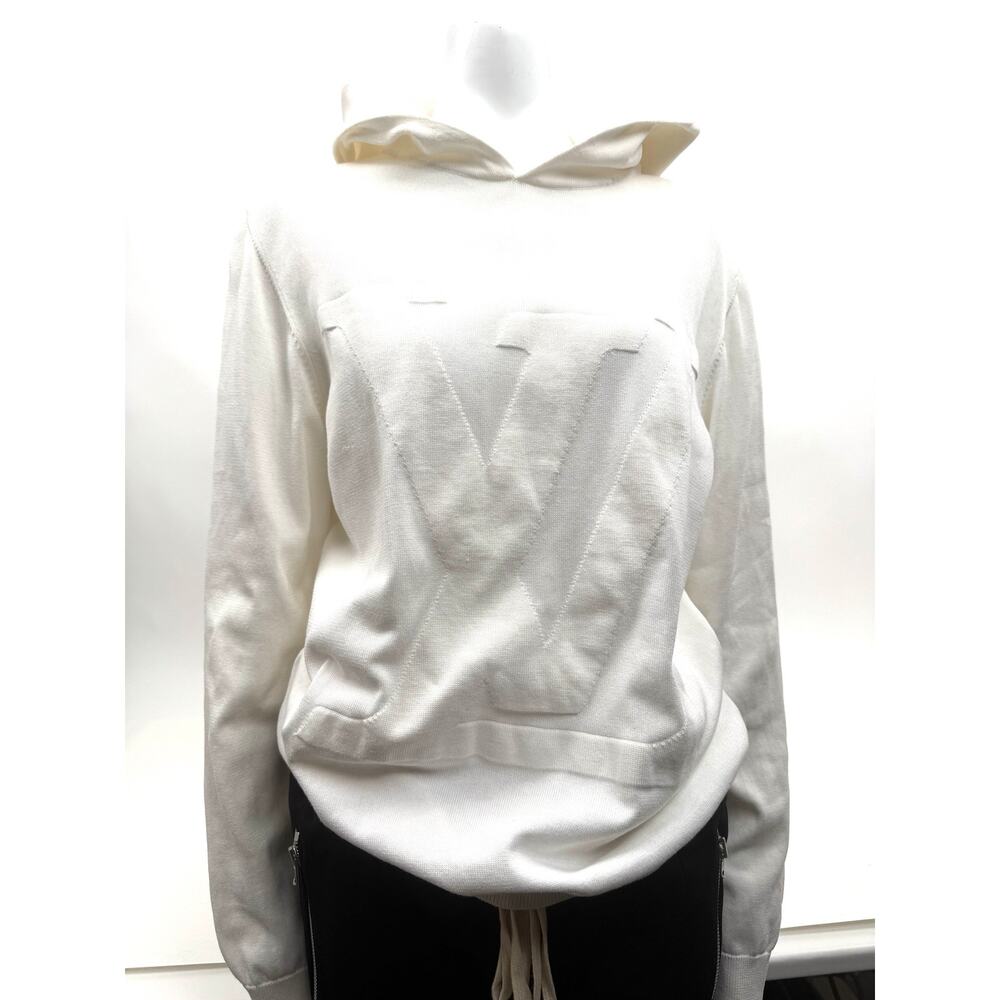 Louis Vuitton White Intarsia Knit Sweater Hoodie Size XL Made in Italy